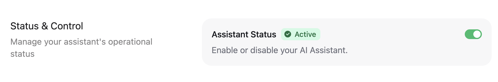 The assistant status toggle in the dashboard.