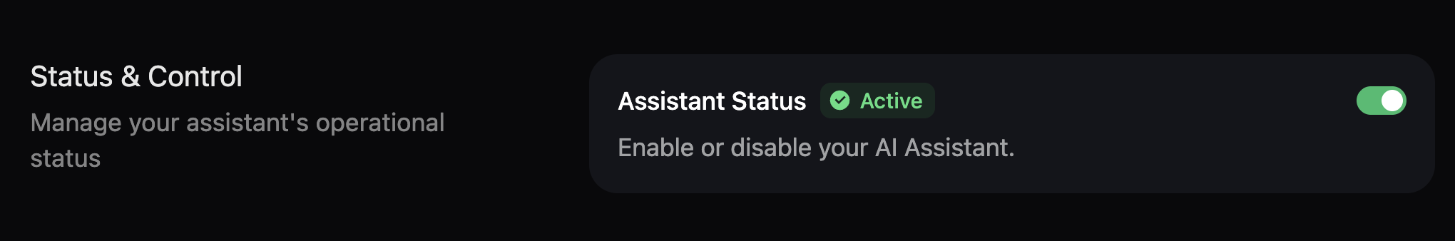 The assistant status toggle in the dashboard.